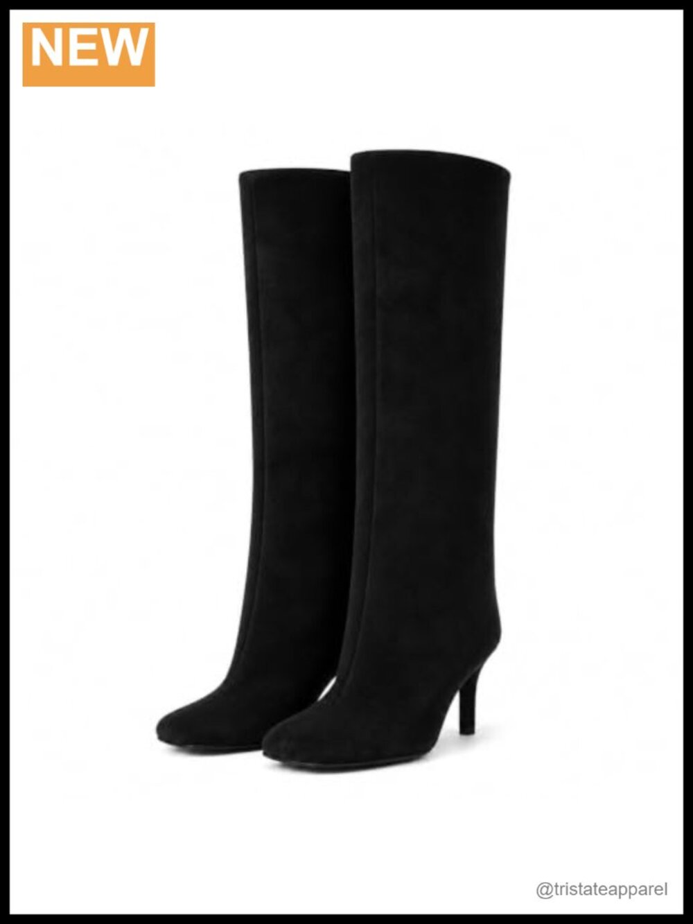 Faux Suede Wide Calf Knee High Boots Square Toe Stiletto Heel